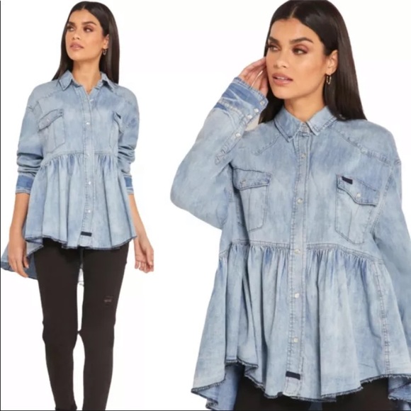 Free people medium chambray button snap babydoll - Picture 1 of 1